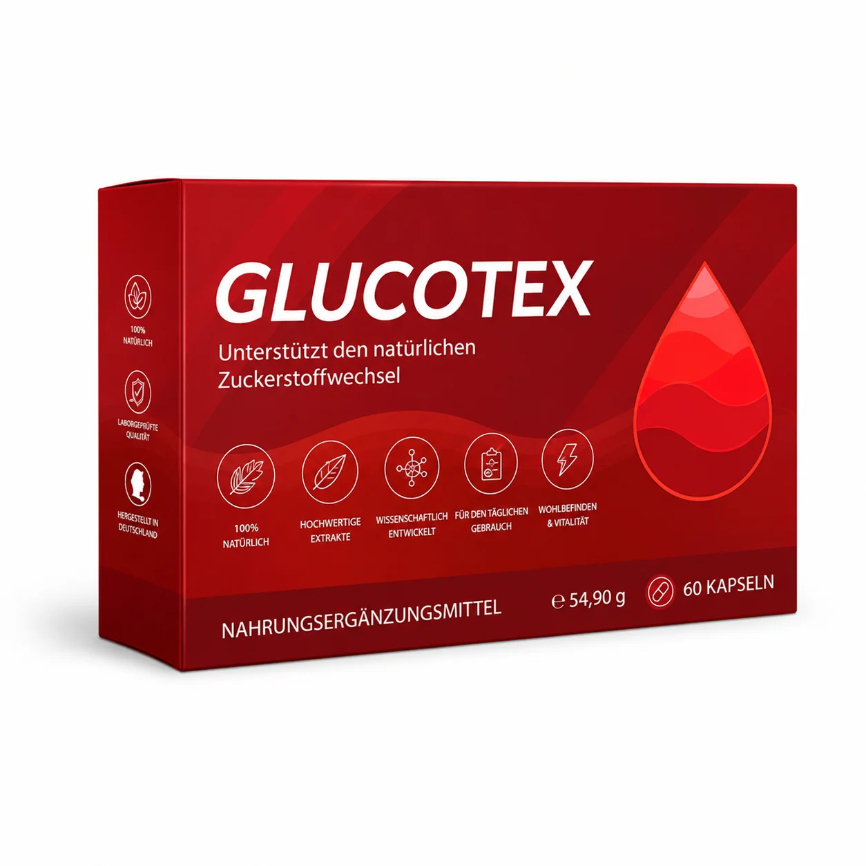 Glucotex Blood Verpackung mit 60 Kapseln
